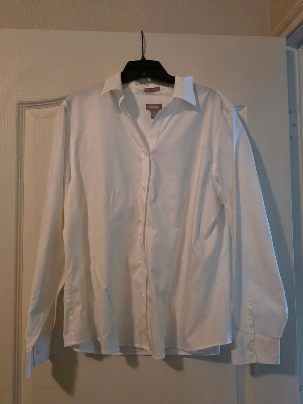 Chico's Wrinkle-Resistant Cotton Long Sleeve Button-Up Shirt White Size 2